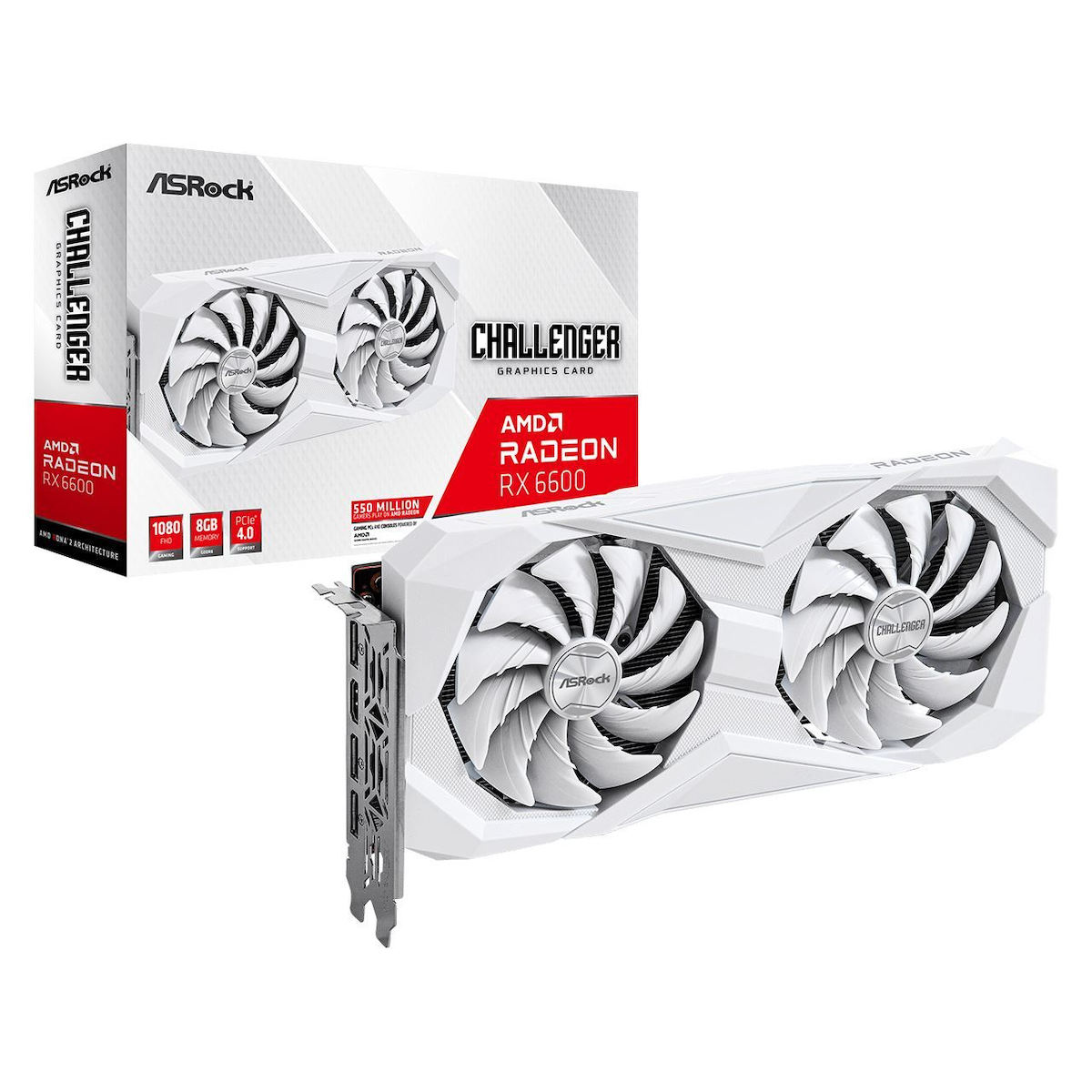 ASRock Radeon RX 6600 8GB GDDR6 Challenger White Κάρτα Γραφικών Κωδικός 90-GA4UZZ-00UANF