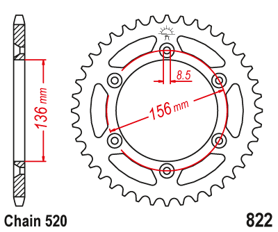 Rear sprocket Beta RR 05-12 / Gas Gas 01-19 / Sherco 07-24 50 T Enduro Expert JTR822.50 82250EE