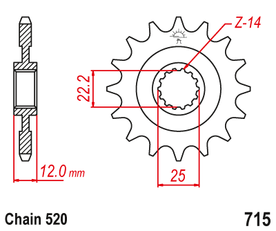 Front sprocket Gas Gas EC 200-450 99-19/ Rieju MR200-300 21-24 12 T JTF715.12 Enduro Expert 71512EE