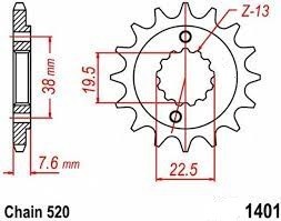 Front sprocket Suzuki LTZ 400 03-17/ LTR 450 06-12/ Kawasaki KFX 400 03-06 14 T JTF140114.SC Enduro Expert 140114EE